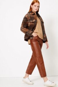 Leather trousers and a plaid shacket
